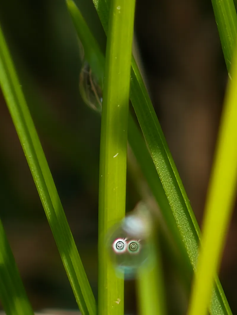 Eyes drawn among blades of grass